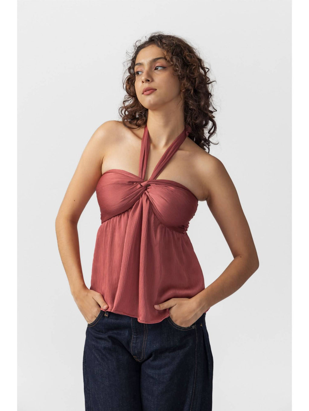 Brown Solid Halter Knot Top | HT67 - view 1