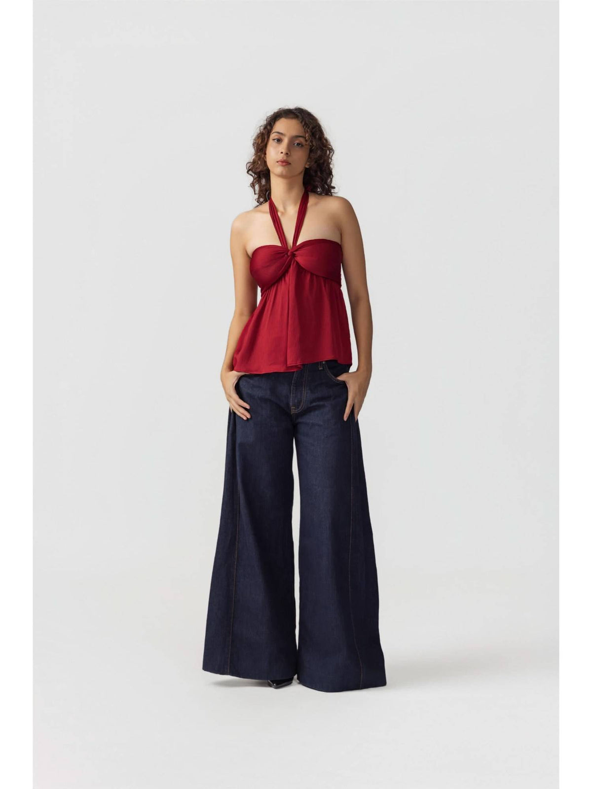 Light Blue Solid Halter Knot Top | HT67 - view 9