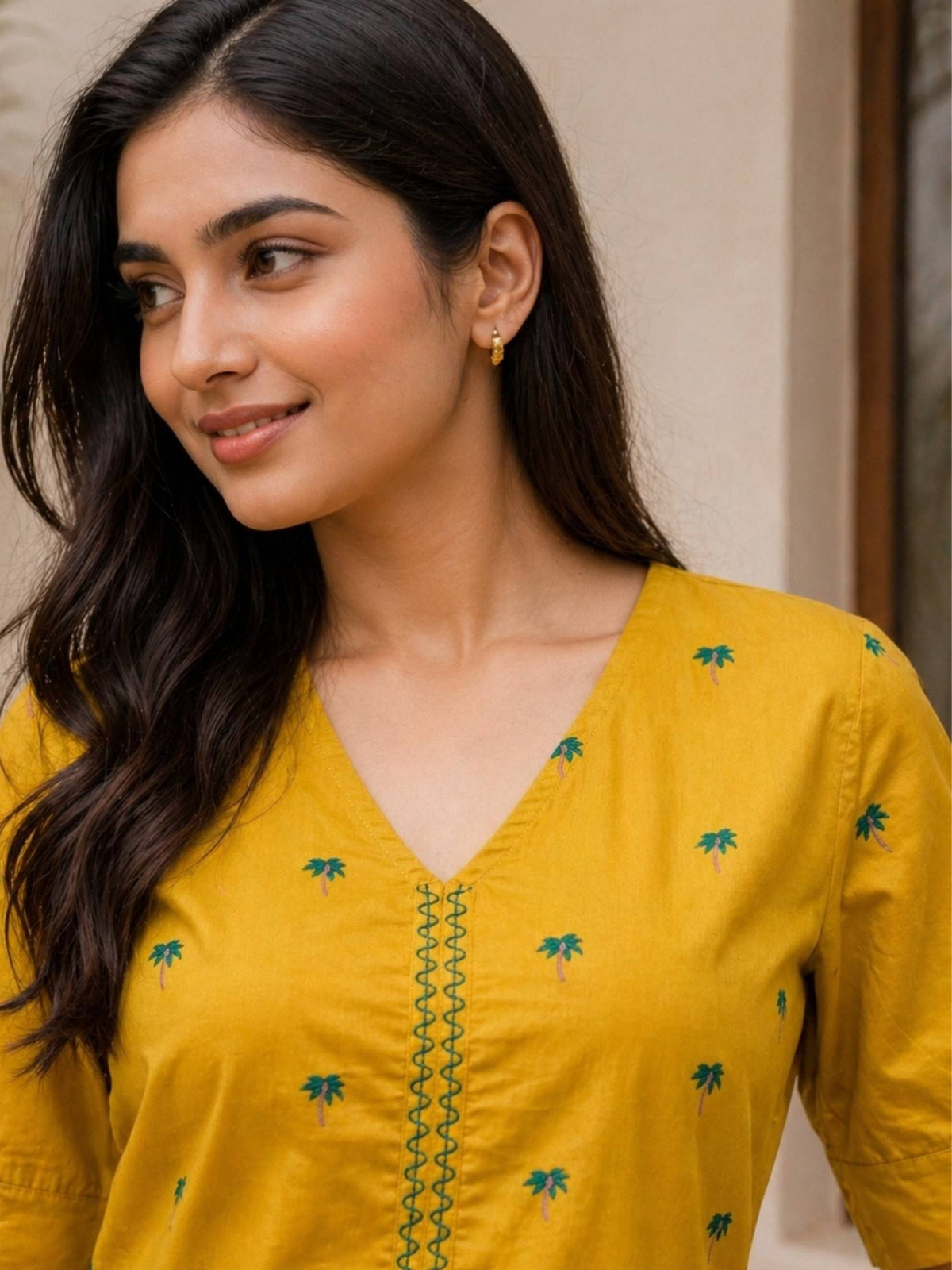 Women Mustard Yellow Embroidered Peplum Top | pt51 - view 3