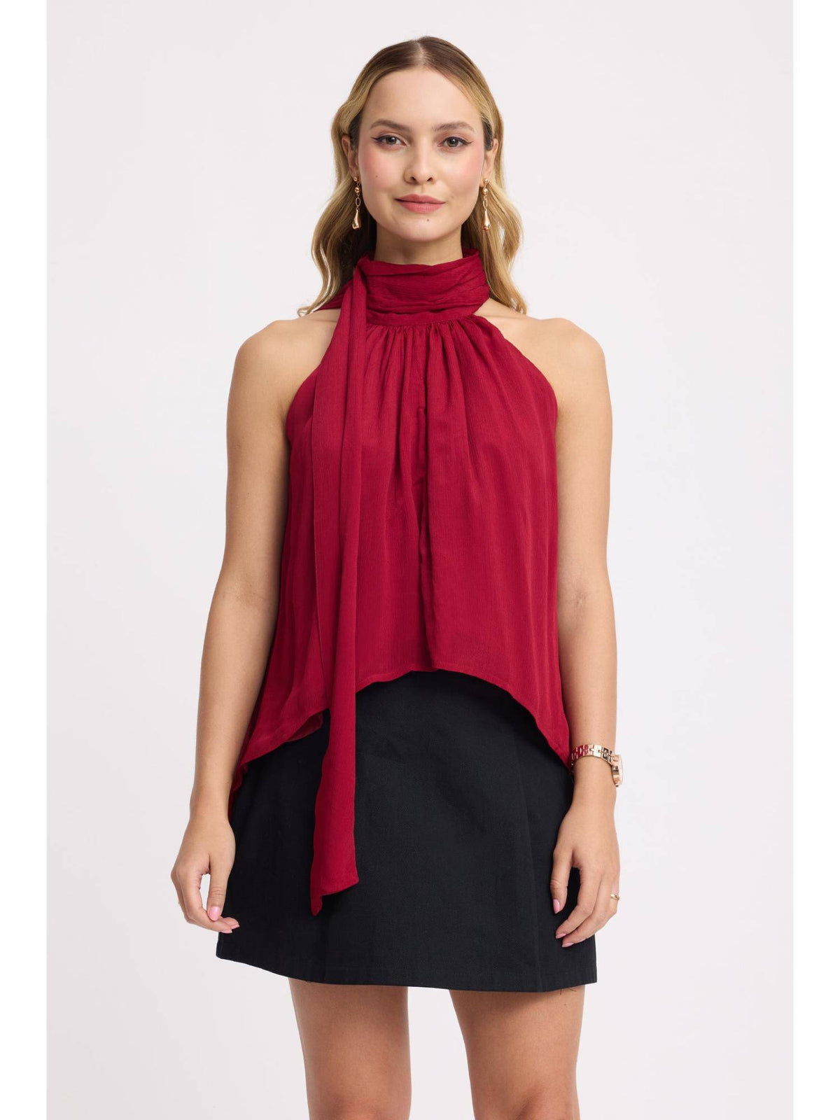 Black Viscose Halter Neck High-Low Top | HT67 - view 6