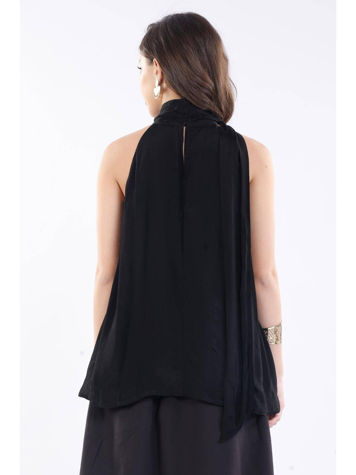 Black Viscose Halter Neck High-Low Top | HT67 - view 5