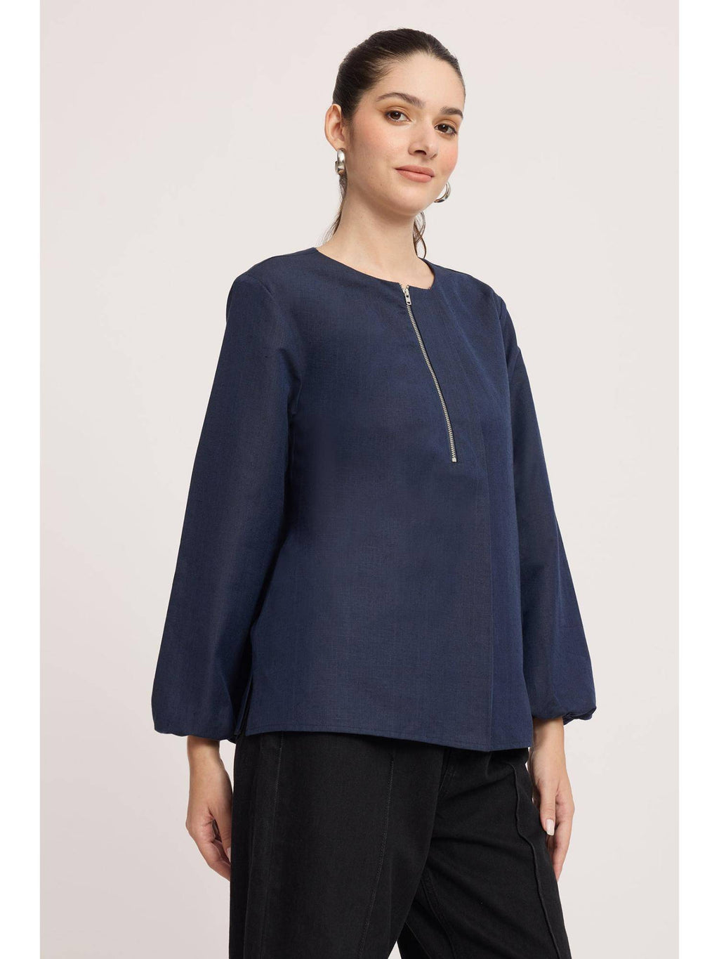 Blue Cotton Relaxed Peplum Top | pt51 - view 4