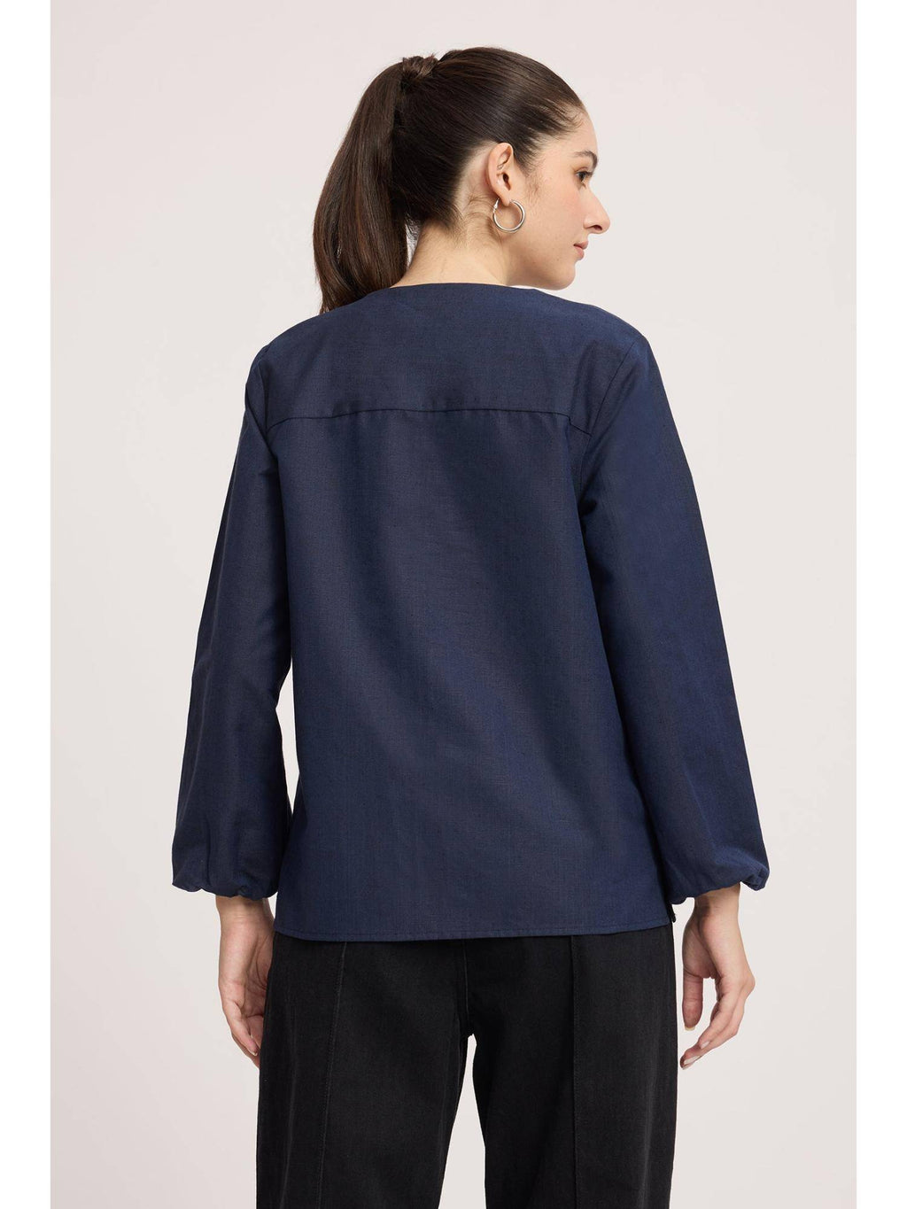 Blue Cotton Relaxed Peplum Top | pt51 - view 5