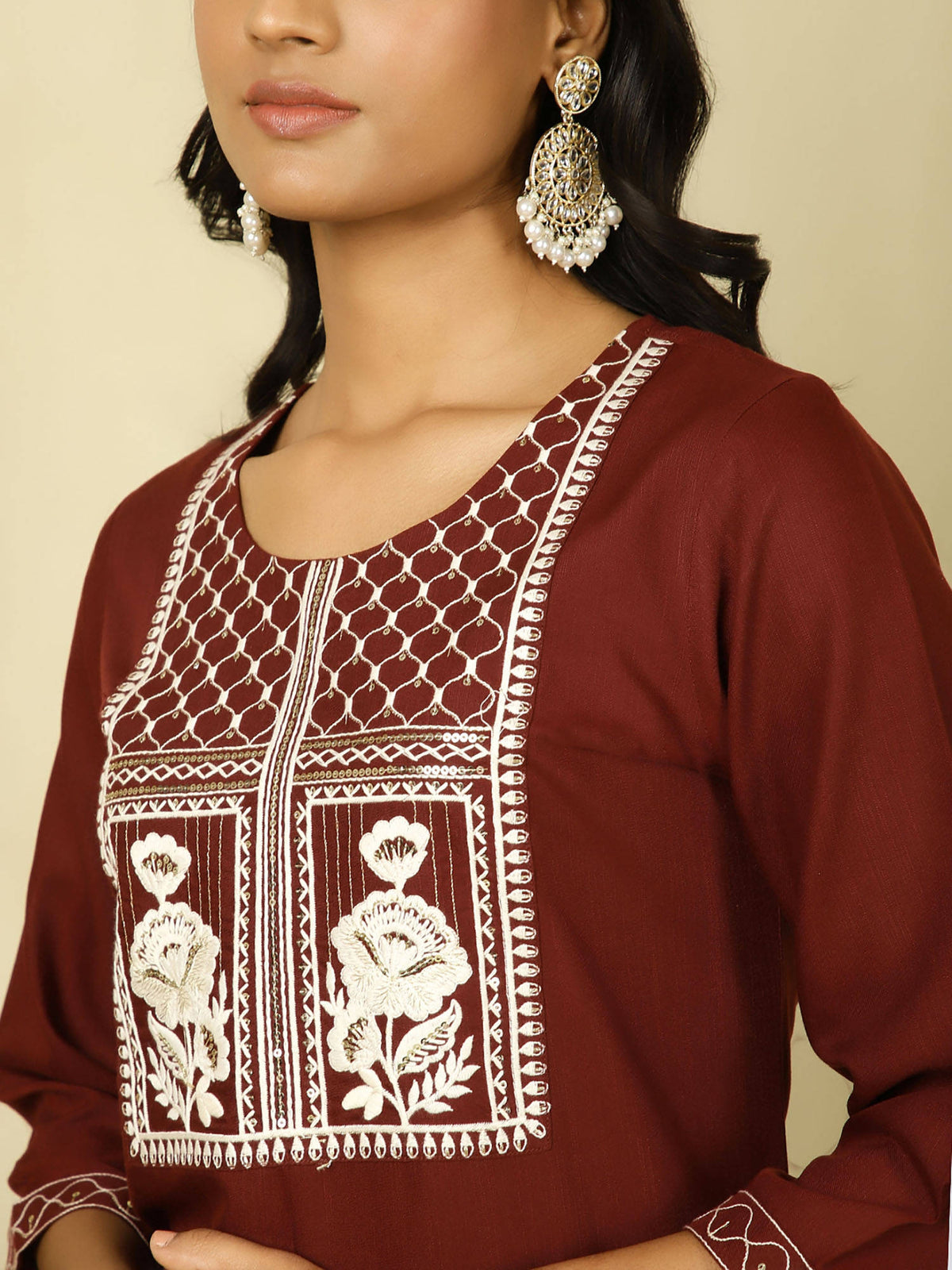 Maroon Embroidered Comfortable Fit Kurta | U3S - view 2