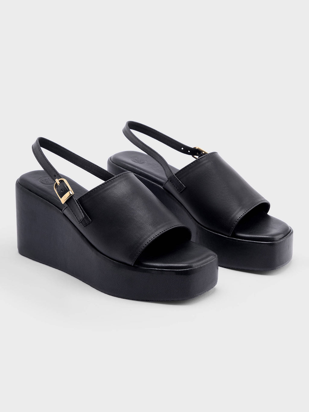 Black Square Toe Slingback Everyday Wedges for Women | H78 - view 2