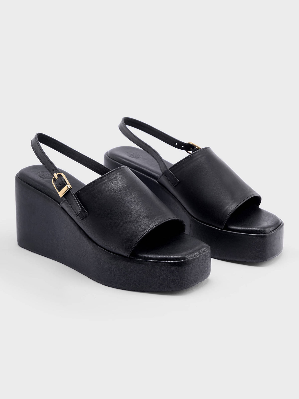 Black Square Toe Slingback Everyday Wedges for Women | H78 - view 2