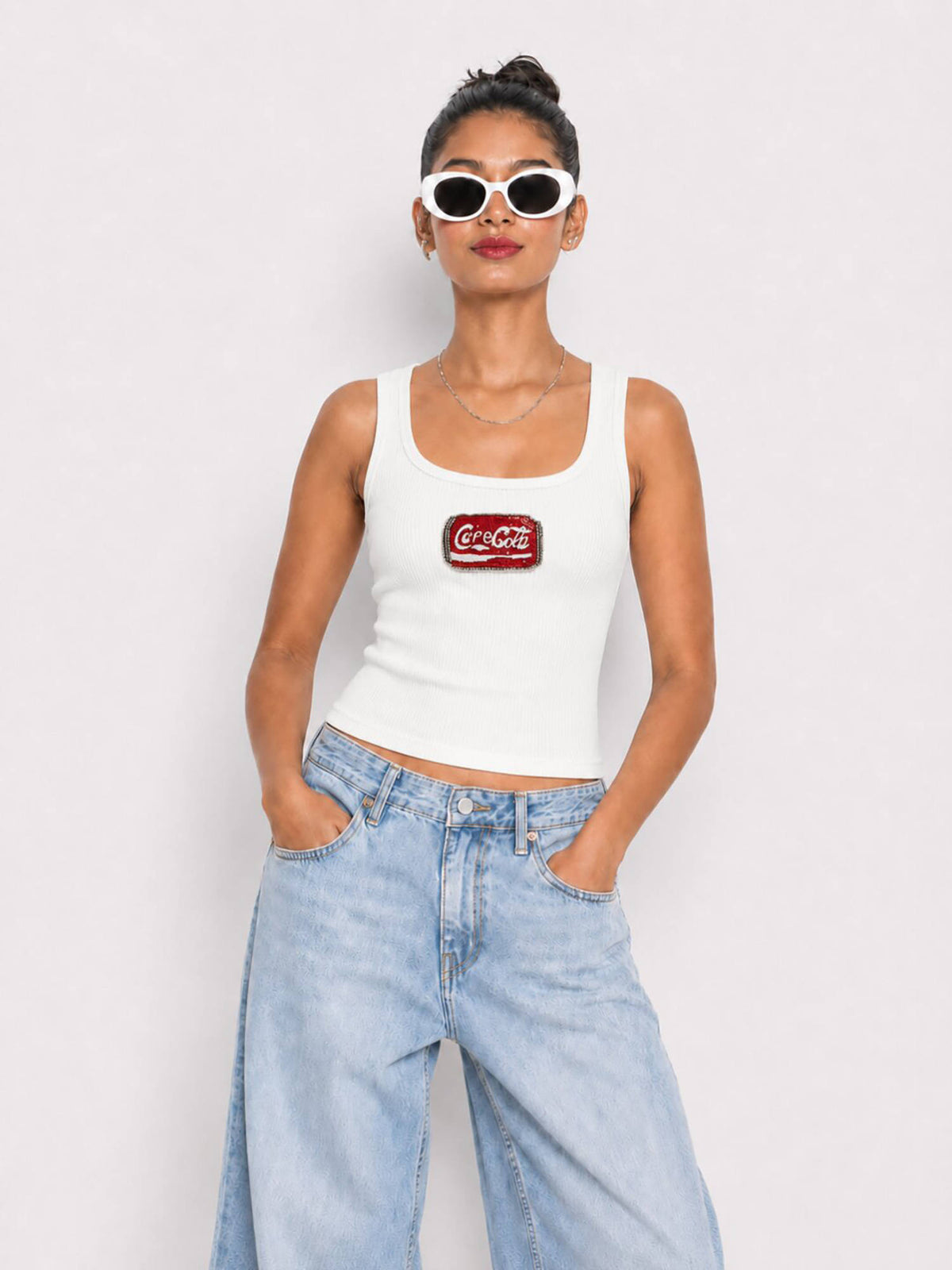 Coke Embellished Ribbed Tank Top | TT98 - view 2