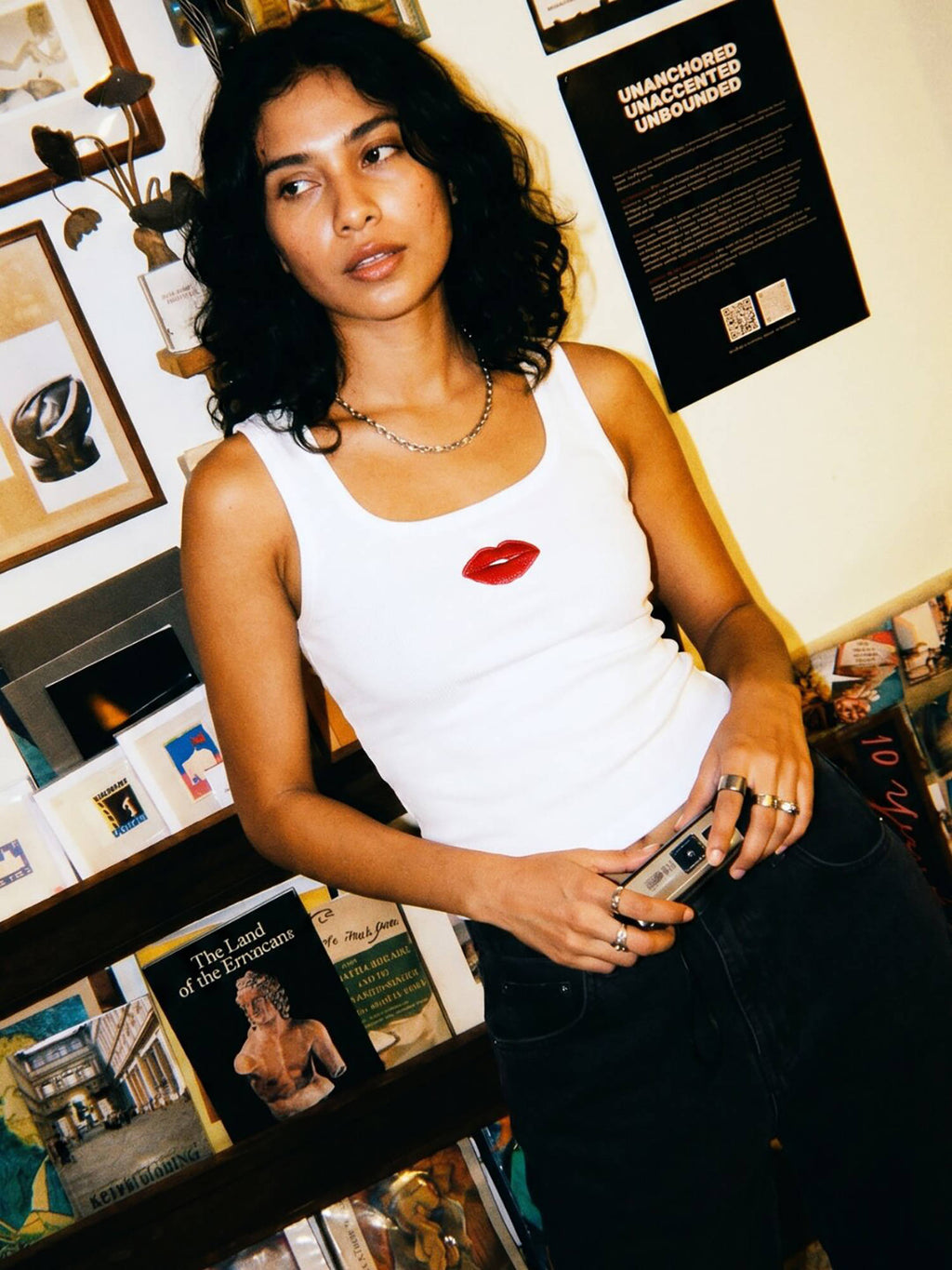 Lips Embellished Ribbed Tank Top | TT98 - view 1