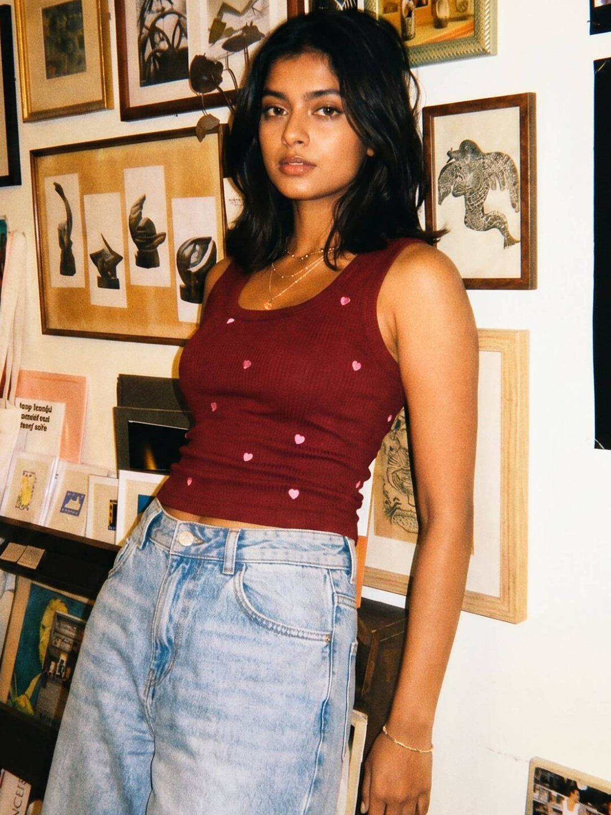 Brown Heart Embroidered Ribbed Tank Top | TT98 - view 21