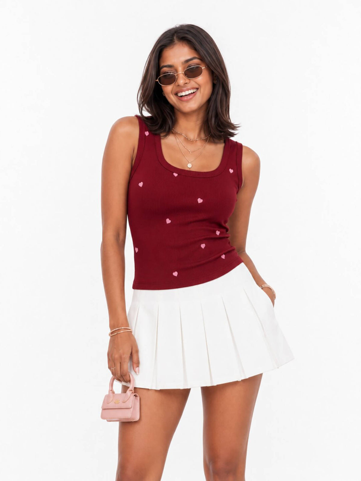 White Heart Embroidered Ribbed Tank Top | TT98 - view 22