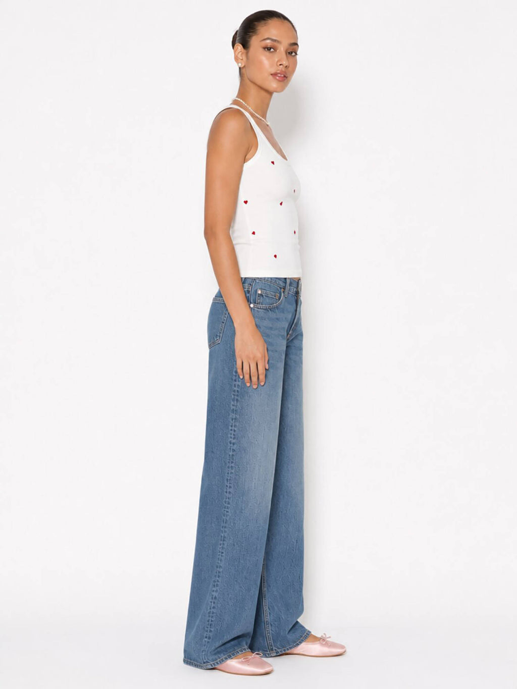 White Heart Embroidered Ribbed Tank Top | TT98 - view 3