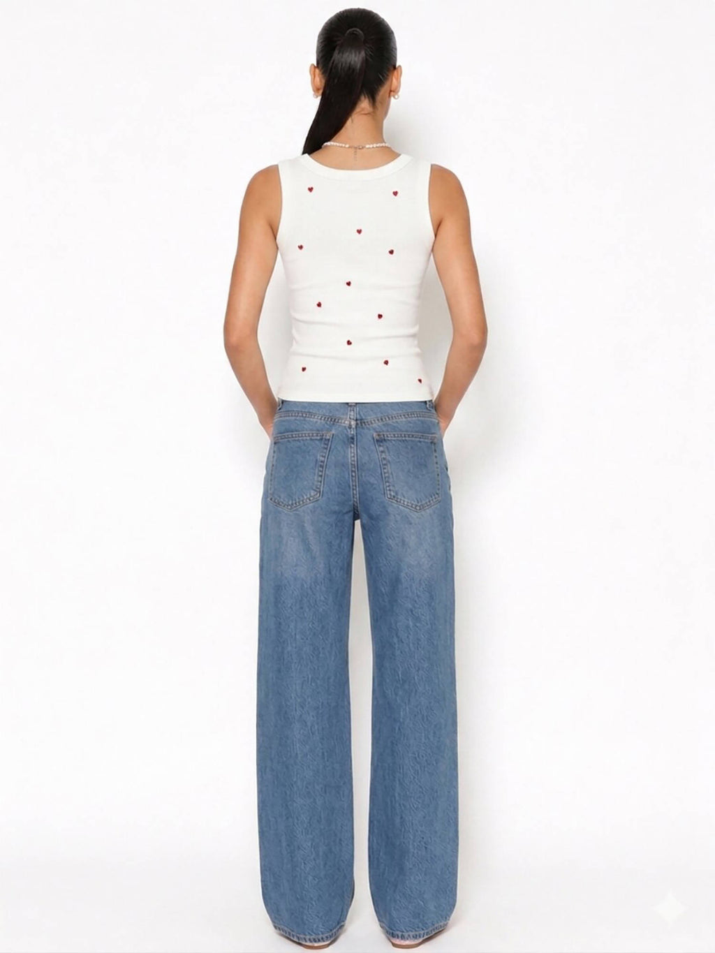 White Heart Embroidered Ribbed Tank Top | TT98 - view 4