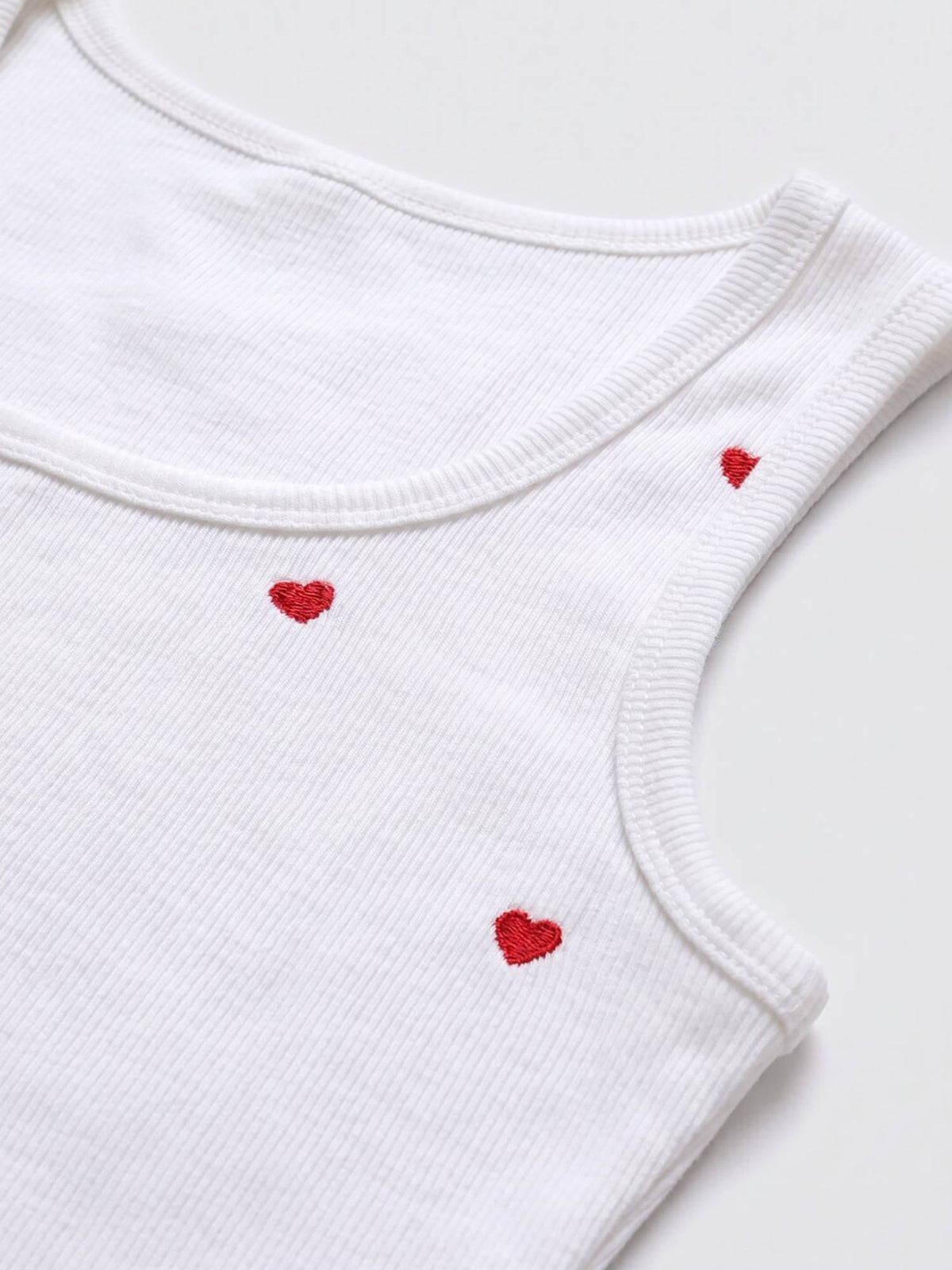 White Heart Embroidered Ribbed Tank Top | TT98 - view 5