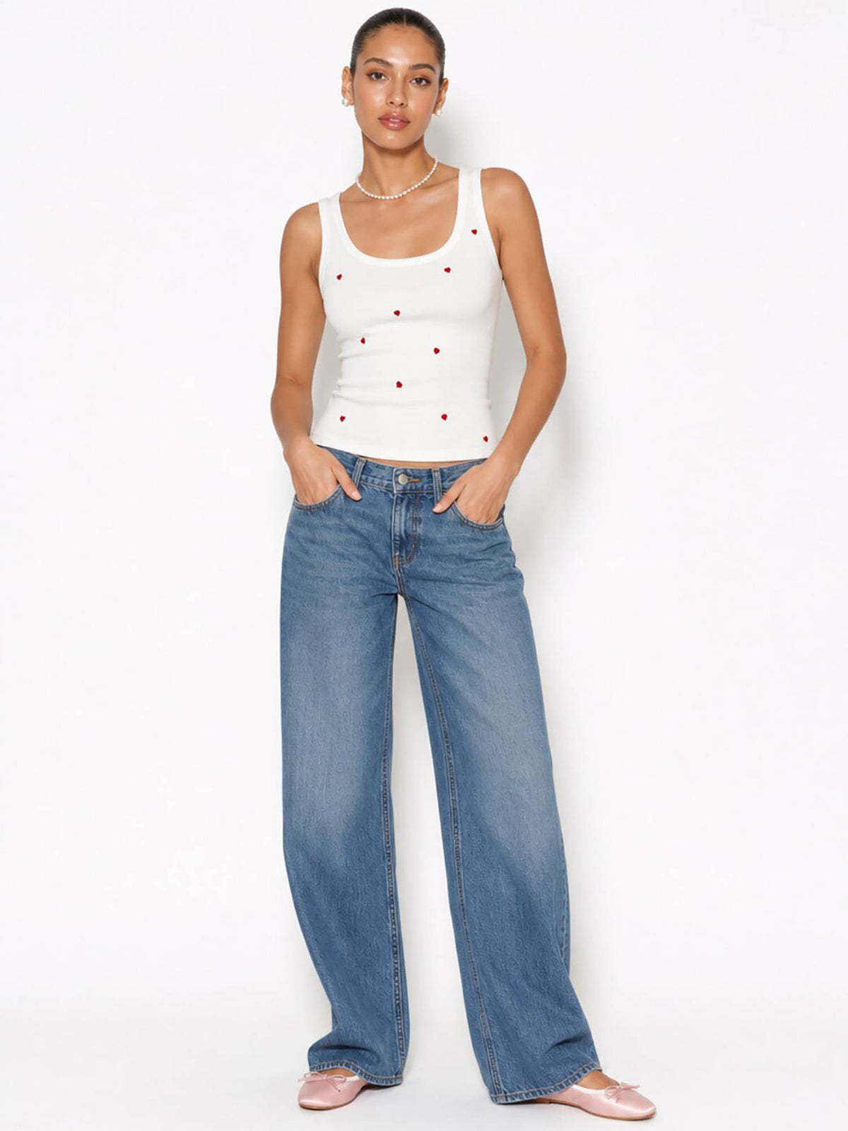 White Heart Embroidered Ribbed Tank Top | TT98 - view 6