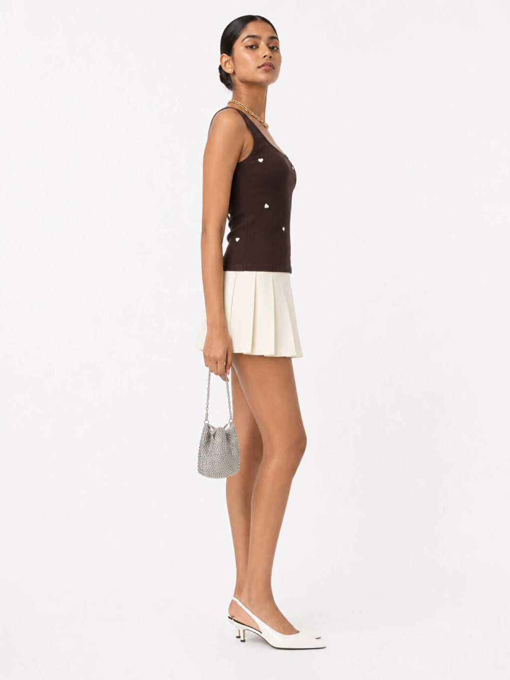 Brown Heart Embroidered Ribbed Tank Top | TT98 - view 3