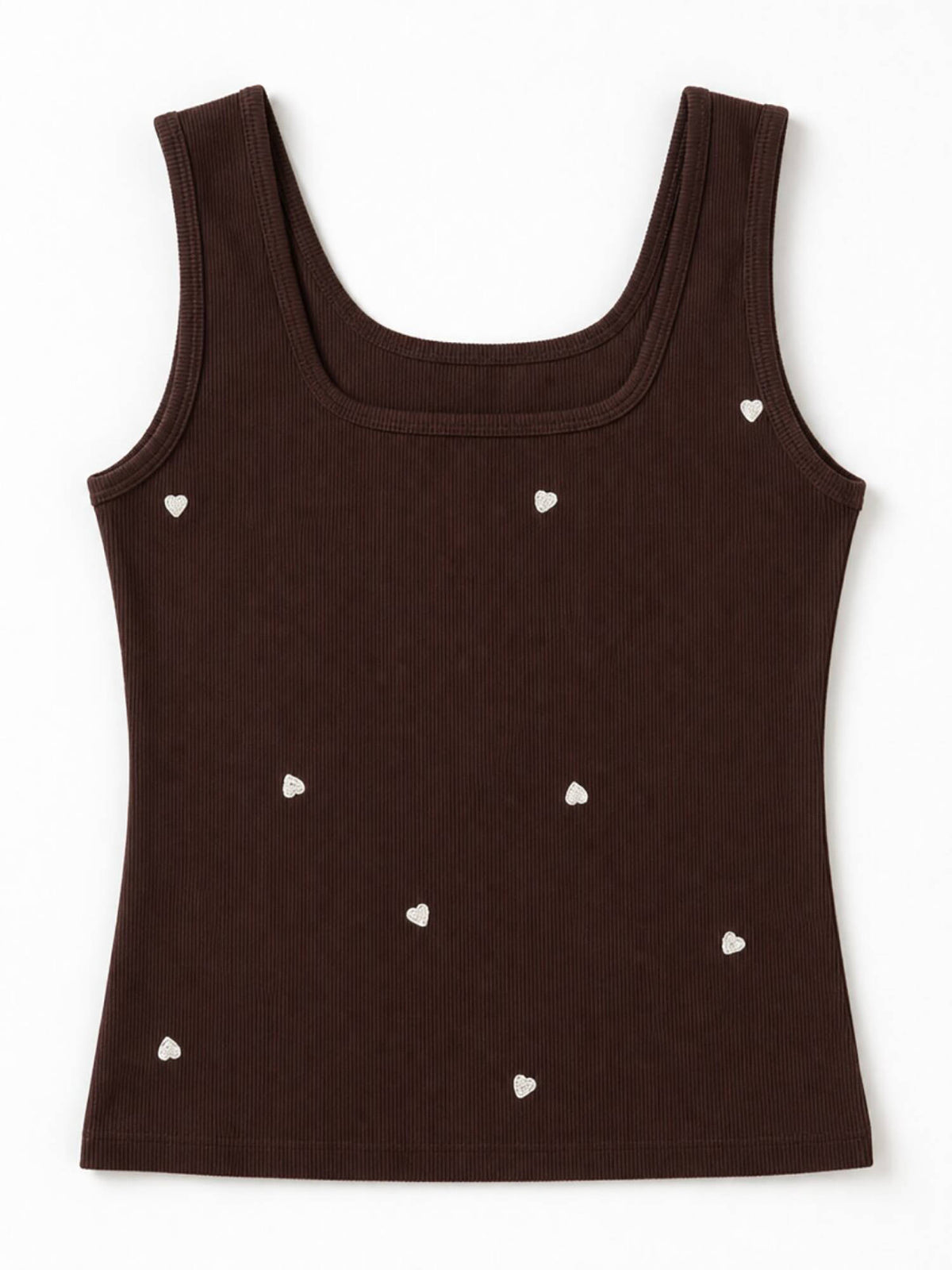 Brown Heart Embroidered Ribbed Tank Top | TT98 - view 7