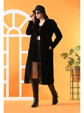 Black Solid Longline Women Winter Coat with Belt | JC78 - view 1