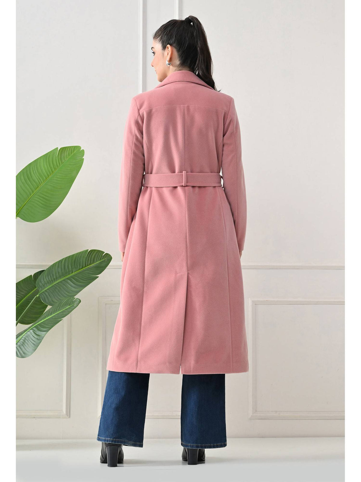 Maroon Solid Notched Lapel Longline Winter Coat with Belt | JC78 - view 26