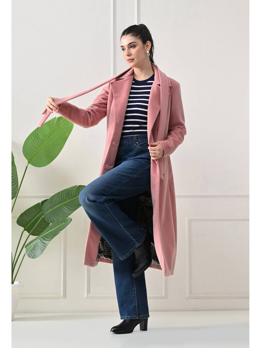 Maroon Solid Notched Lapel Longline Winter Coat with Belt | JC78 - view 27