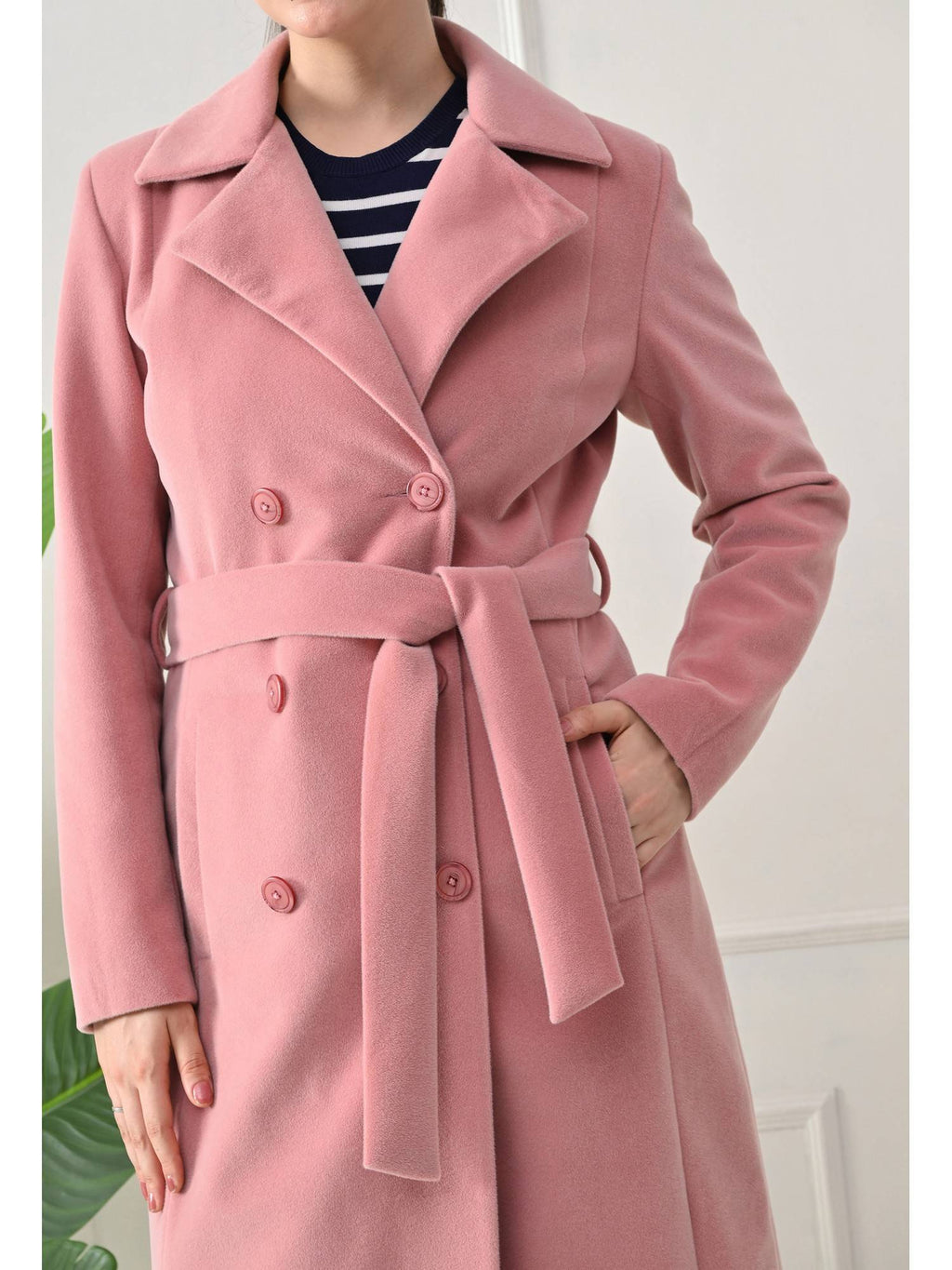 Maroon Solid Notched Lapel Longline Winter Coat with Belt | JC78 - view 29
