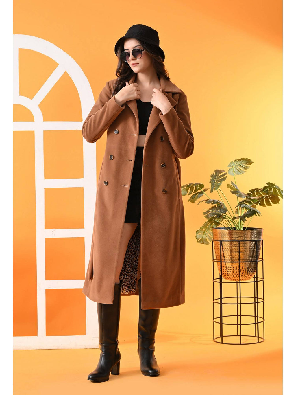 Maroon Solid Notched Lapel Longline Winter Coat with Belt | JC78 - view 12