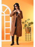 Maroon Solid Notched Lapel Longline Winter Coat with Belt | JC78 - view 12