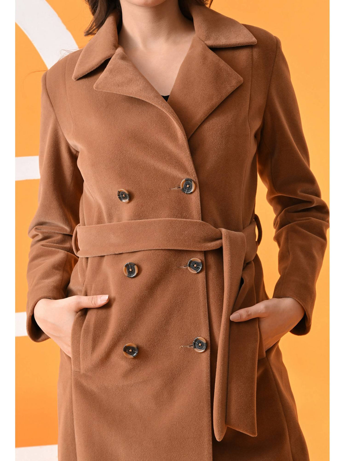 Maroon Solid Notched Lapel Longline Winter Coat with Belt | JC78 - view 17