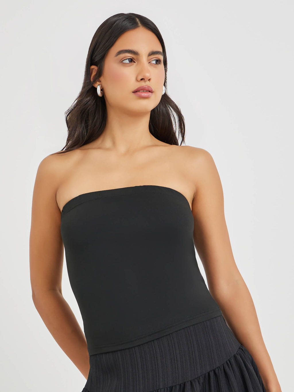 Black Solid Polyester Fitted Top | CT61 - view 2