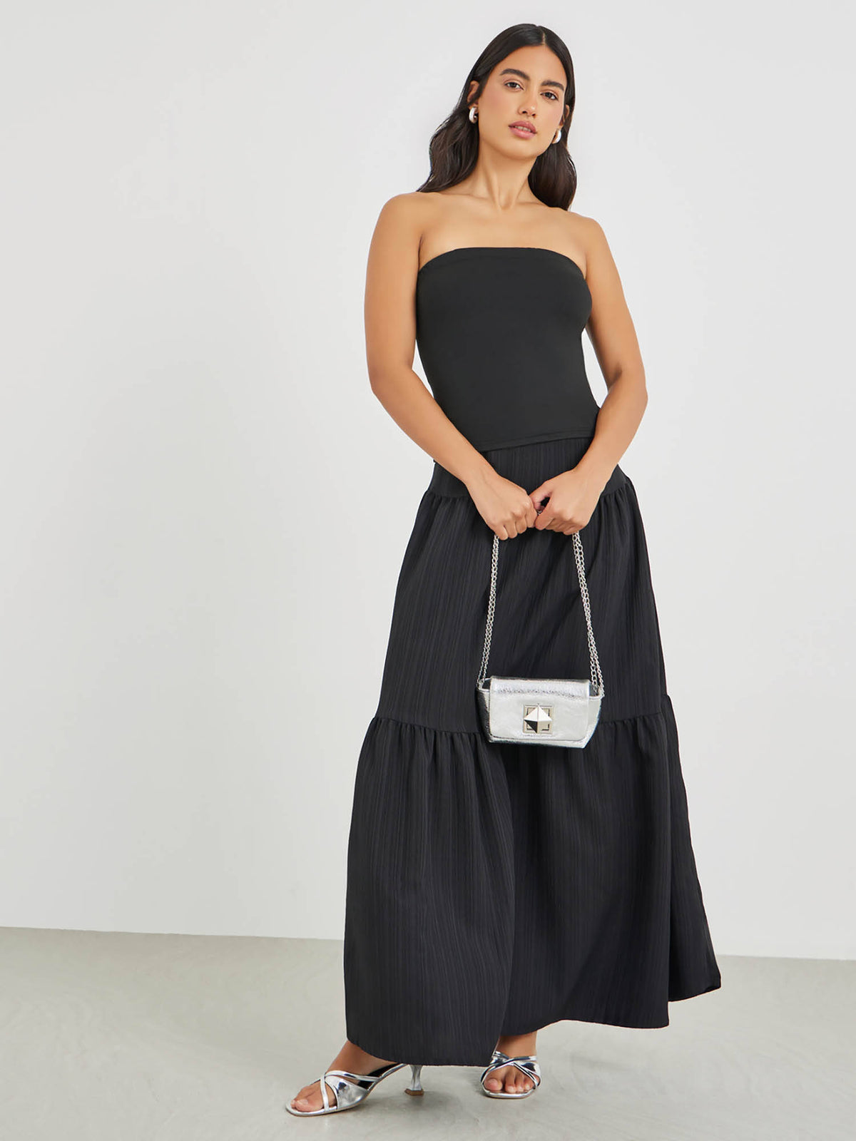 Black Solid Polyester Fitted Top | CT61 - view 3