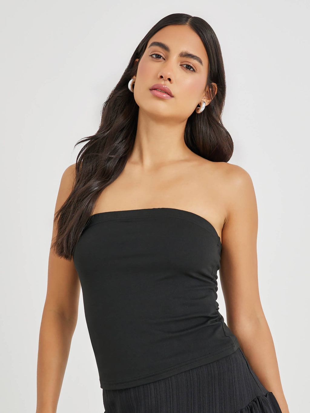Black Solid Polyester Fitted Top | CT61 - view 4