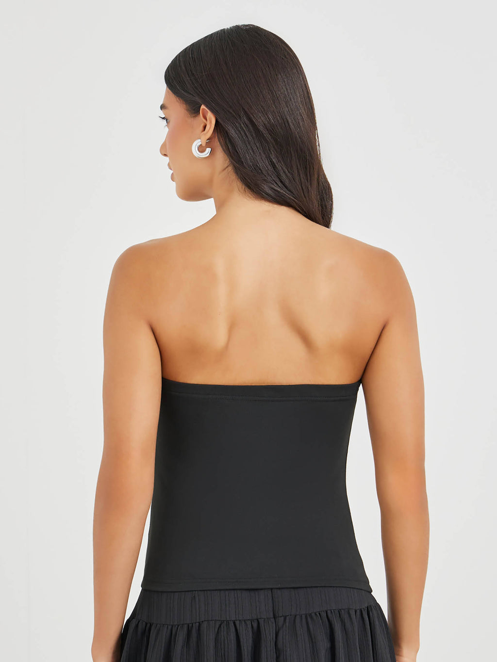 Black Solid Polyester Fitted Top | CT61 - view 5