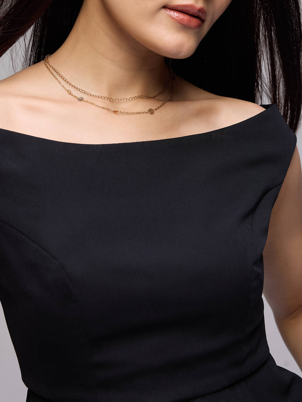 Black Twill Off Shoulder Peplum Hem Regular Top | pt51 - view 5