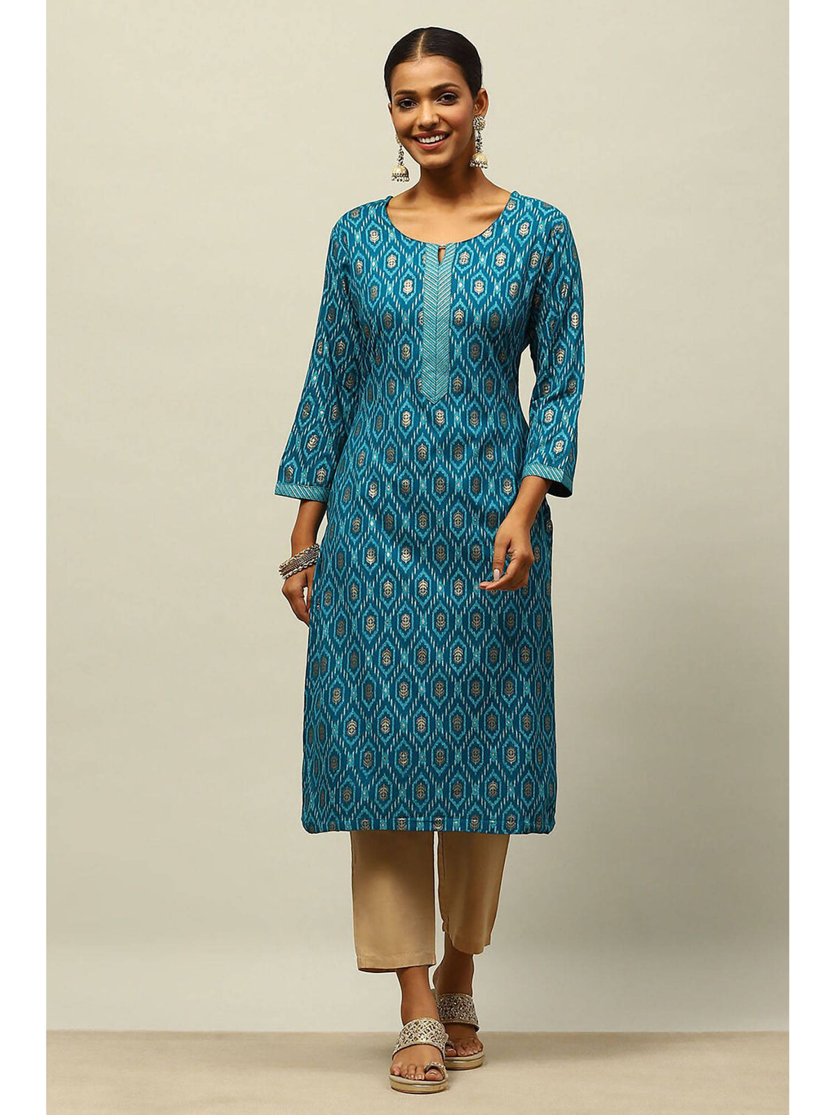 Blue Rayon Printed Straight Kurta | FY93 - view 1