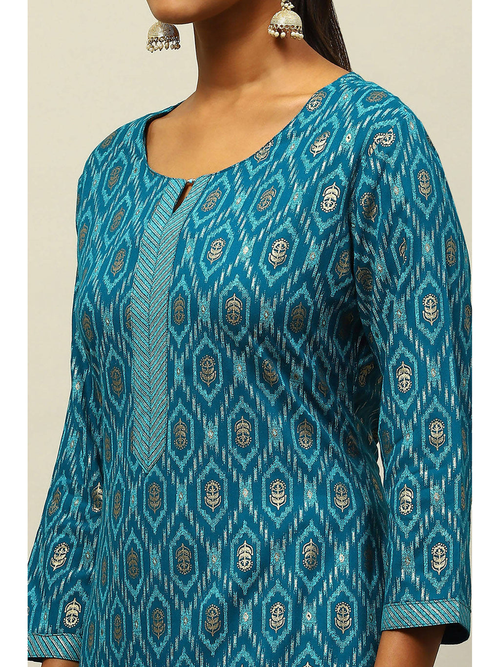 Blue Rayon Printed Straight Kurta | KDG - view 2