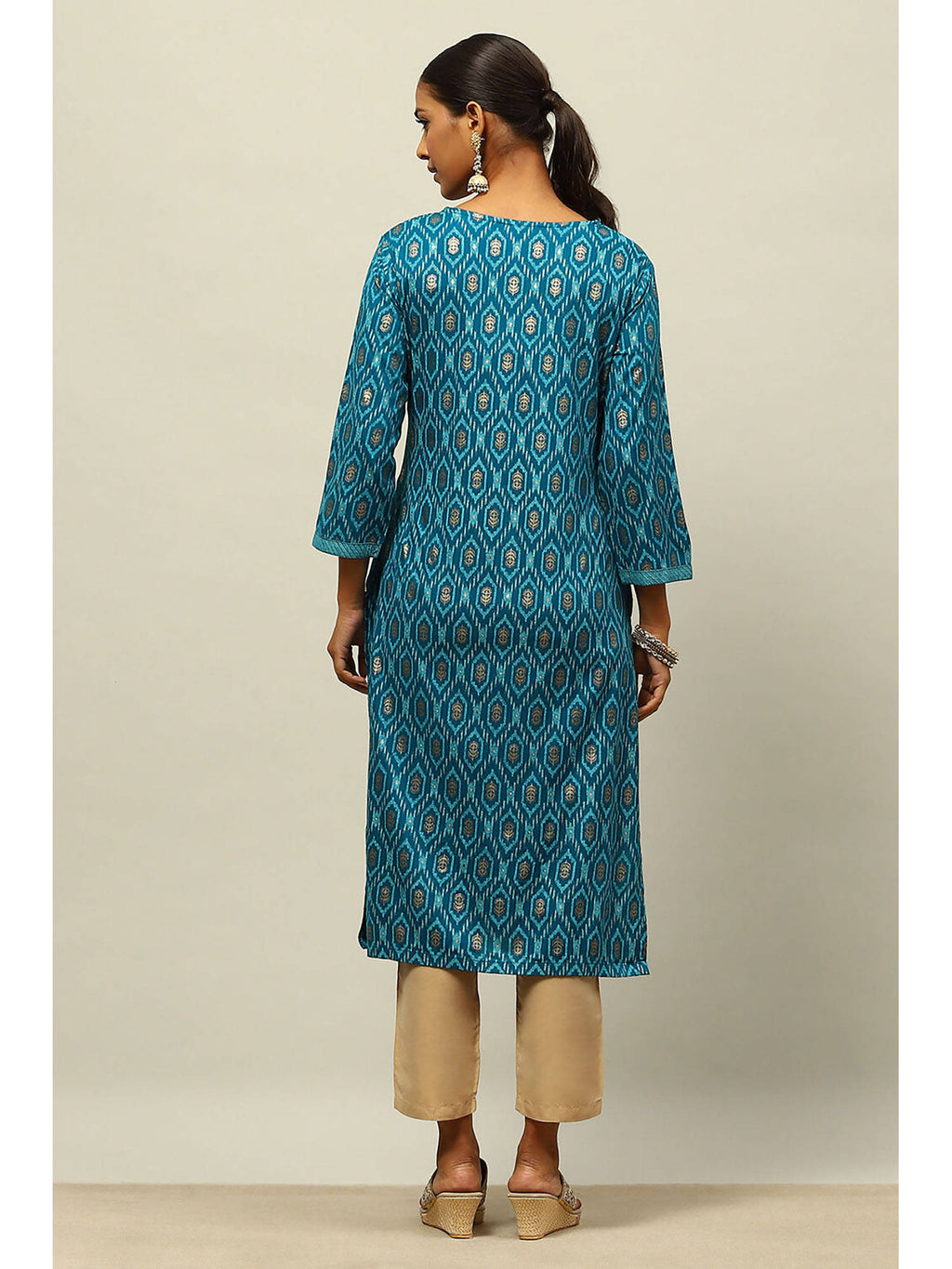 Blue Rayon Printed Straight Kurta | KDG - view 4