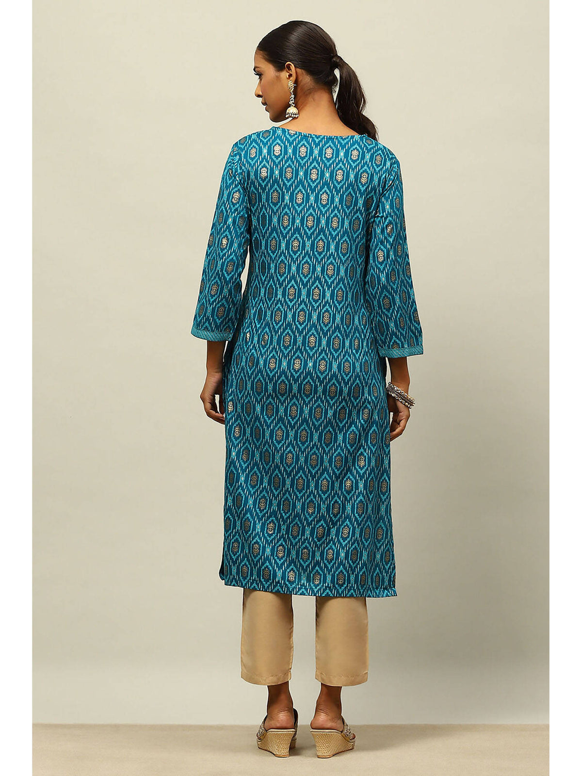 Blue Rayon Printed Straight Kurta | KDG - view 4