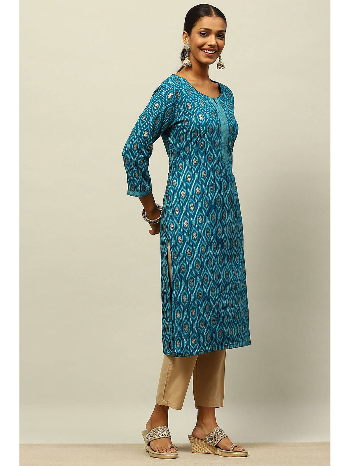 Blue Rayon Printed Straight Kurta | FY93 - view 5