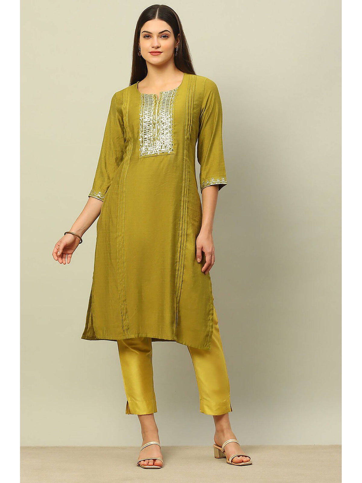 Green Viscose Blend Straight Kurta | FY93 - view 1