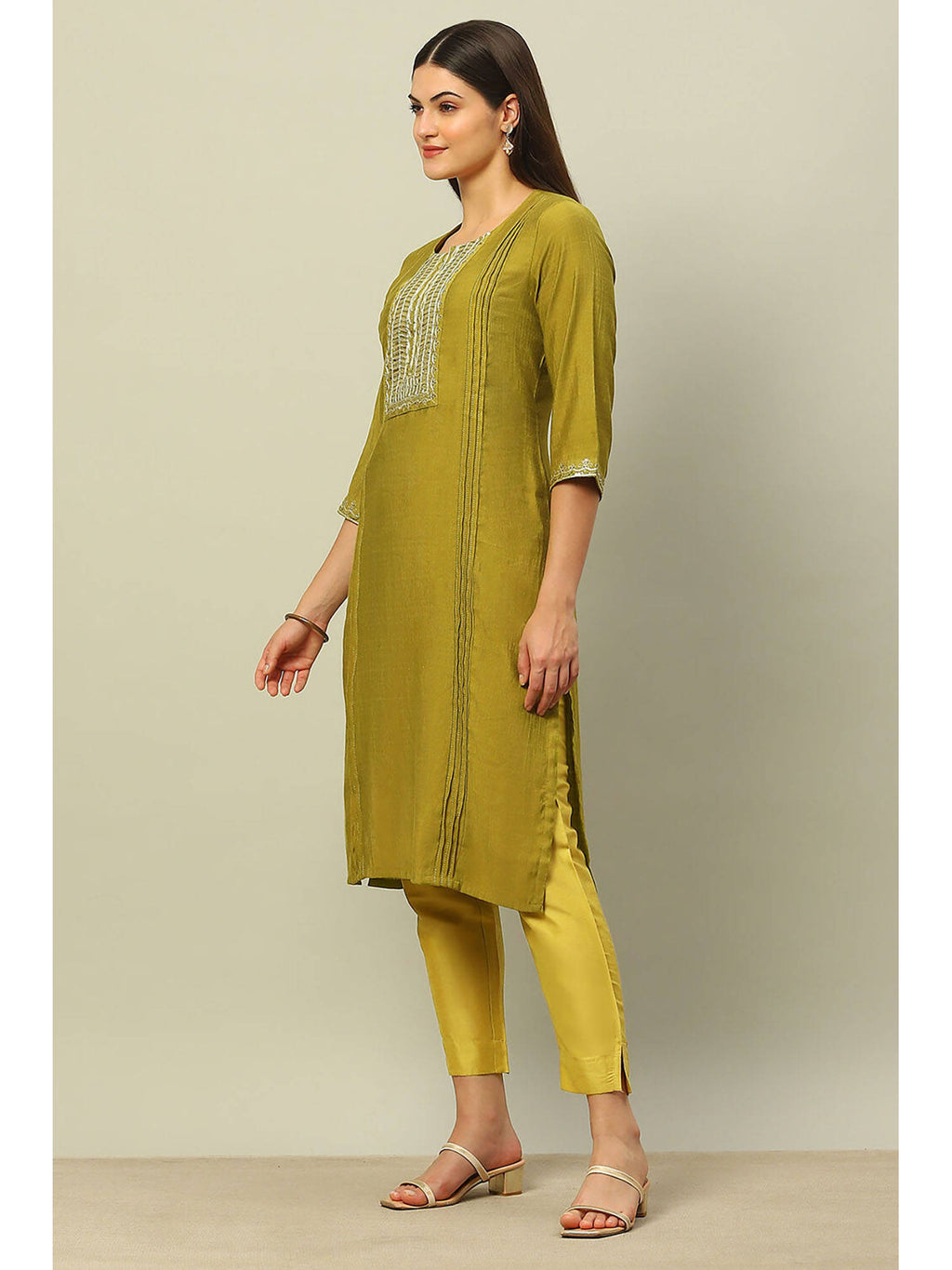 Green Viscose Blend Straight Kurta | KDG - view 3