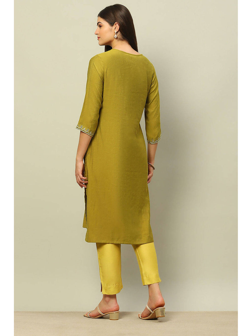Green Viscose Blend Straight Kurta | KDG - view 4