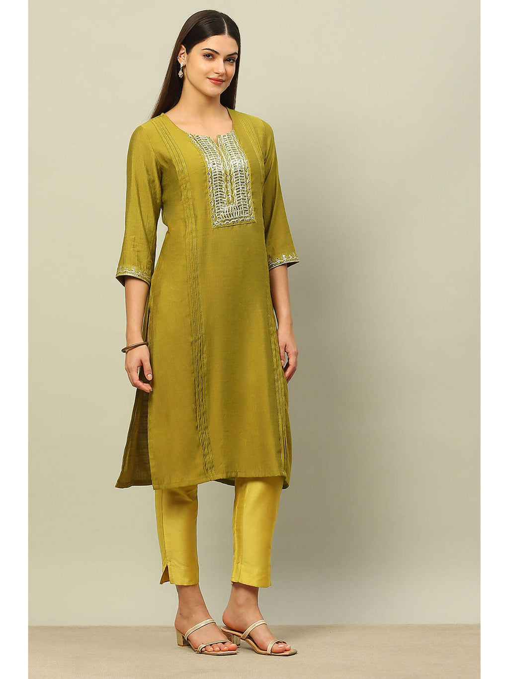 Green Viscose Blend Straight Kurta | KDG - view 5