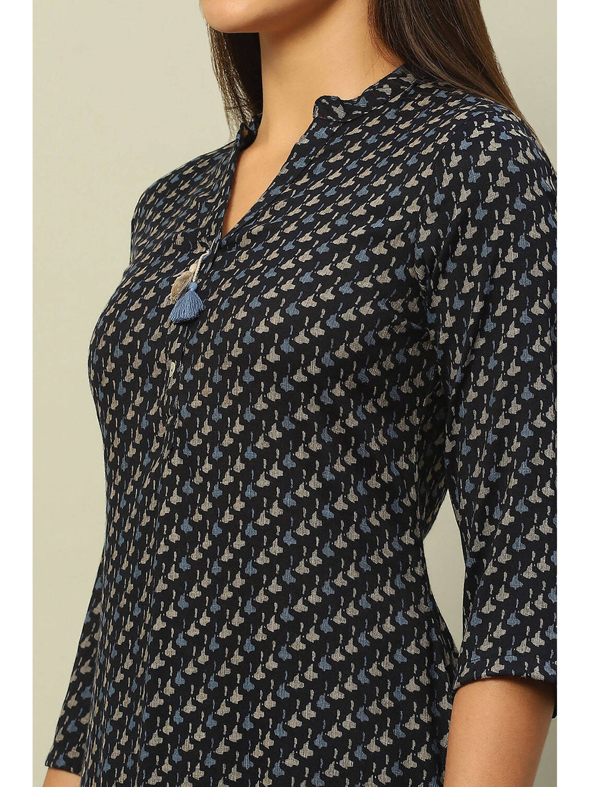 Blue Viscose Blend Printed Straight Kurta | KDG - view 2