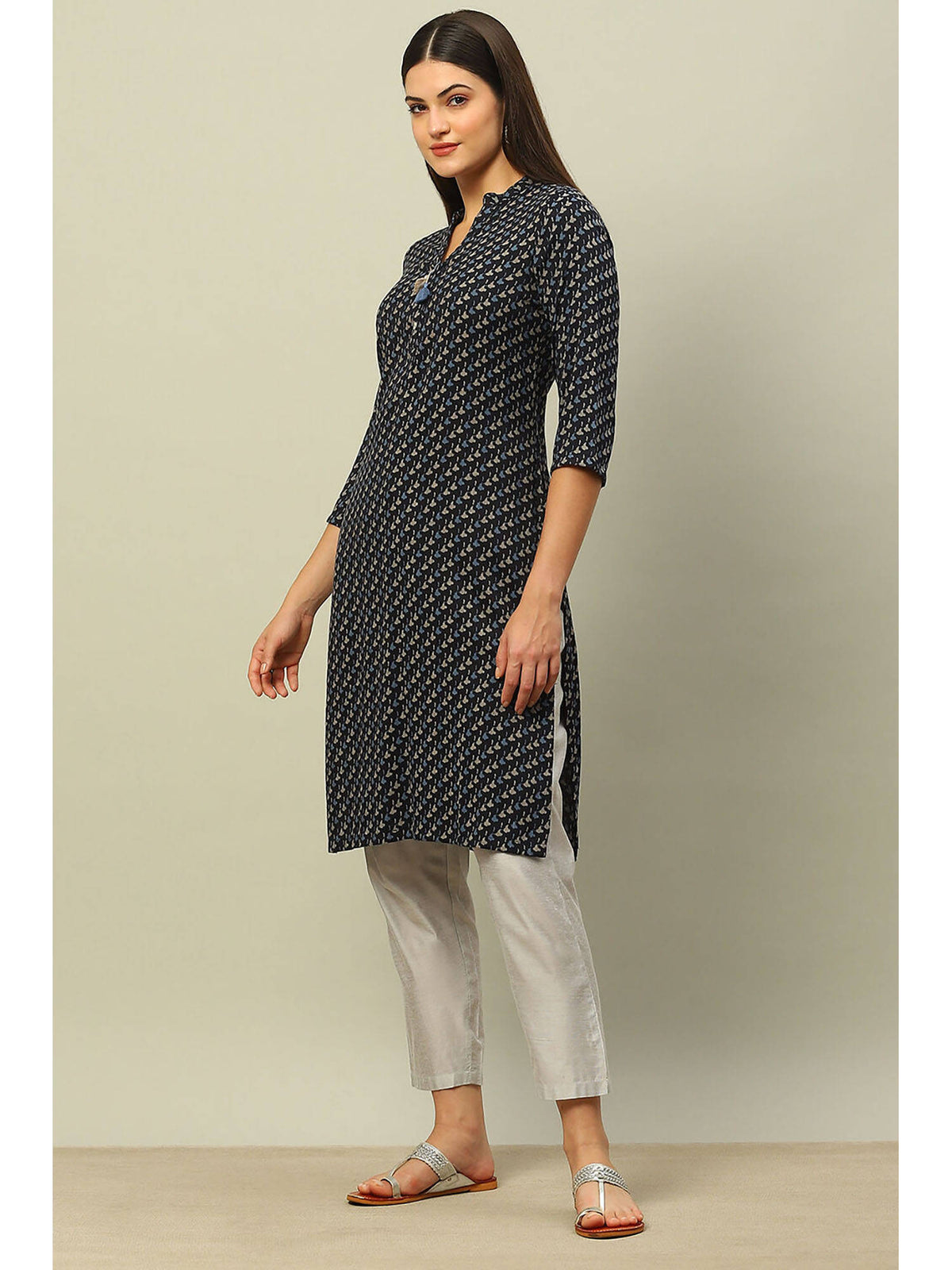 Blue Viscose Blend Printed Straight Kurta | KDG - view 3