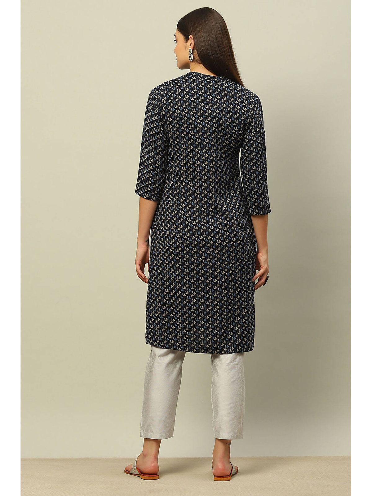 Blue Viscose Blend Printed Straight Kurta | FY93 - view 4