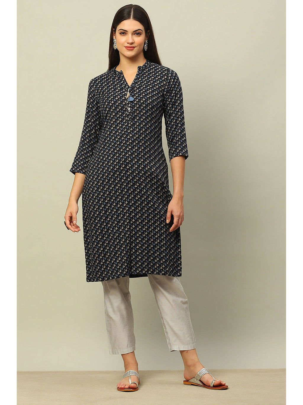 Blue Viscose Blend Printed Straight Kurta | KDG - view 6