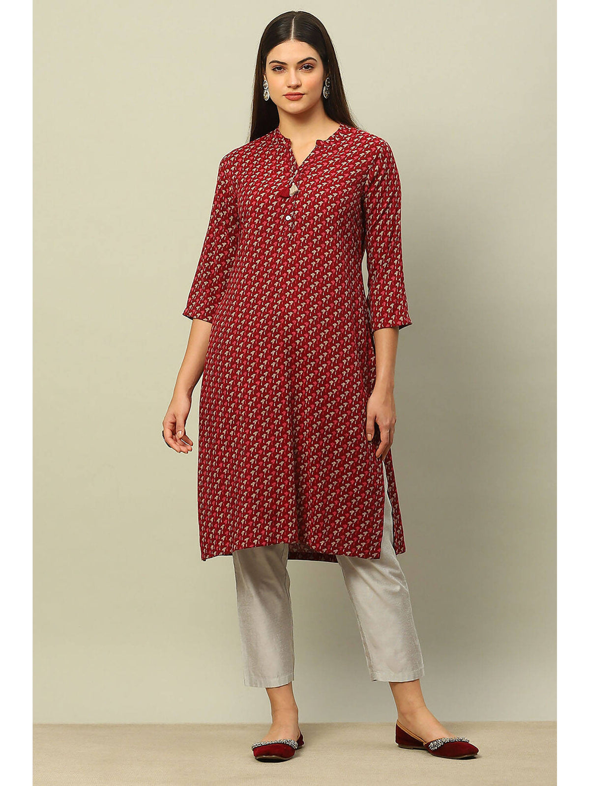 Blue Viscose Blend Printed Straight Kurta | FY93 - view 12