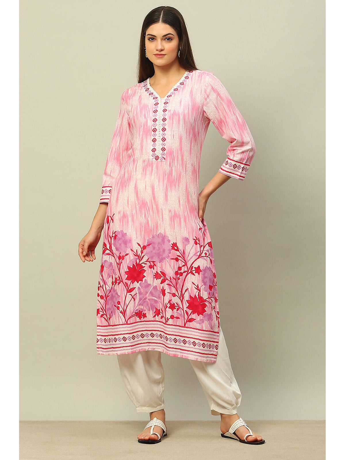 Pink Rayon Printed Straight Kurta | FY93 - view 1