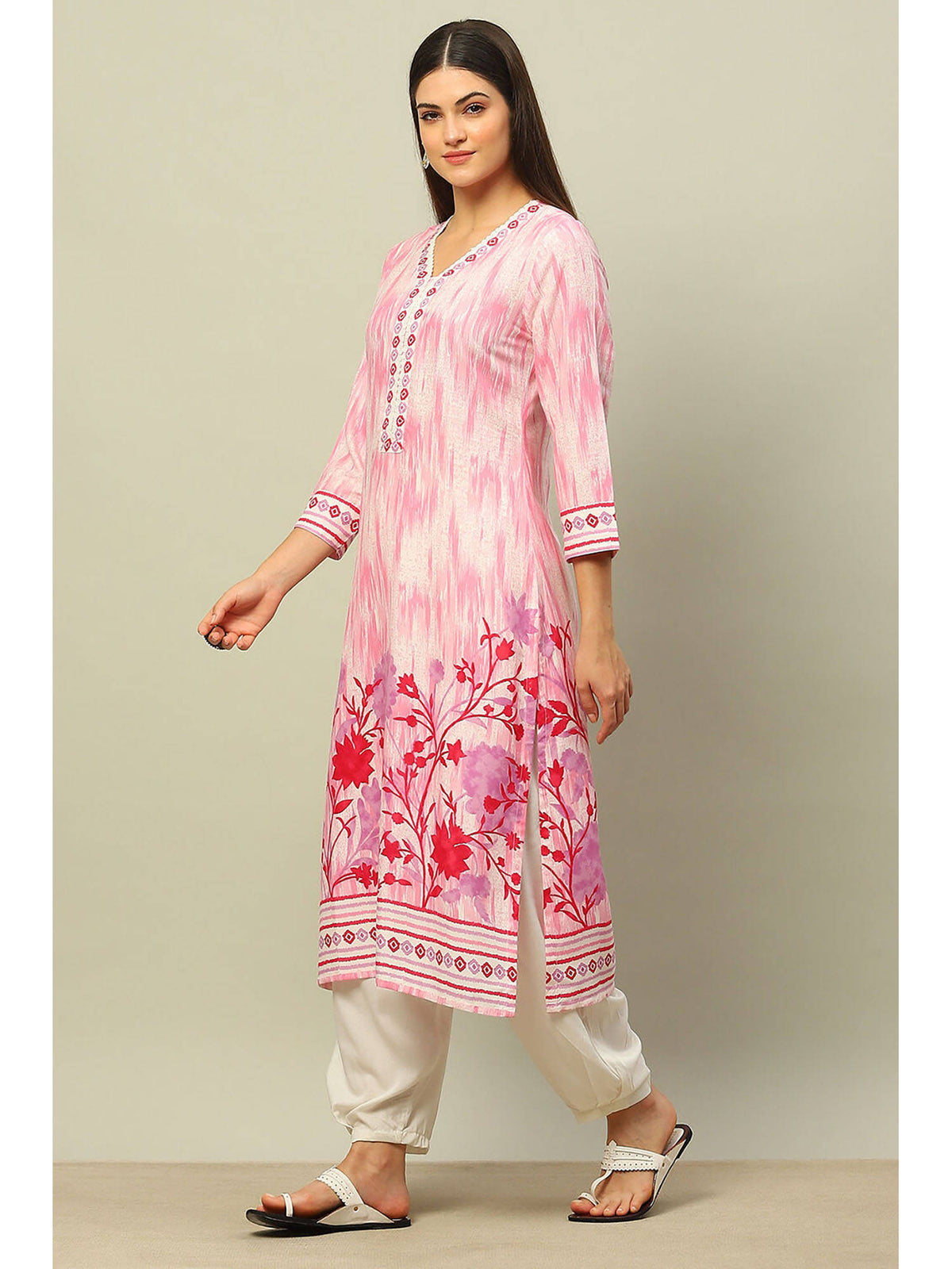 Pink Rayon Printed Straight Kurta | FY93 - view 3