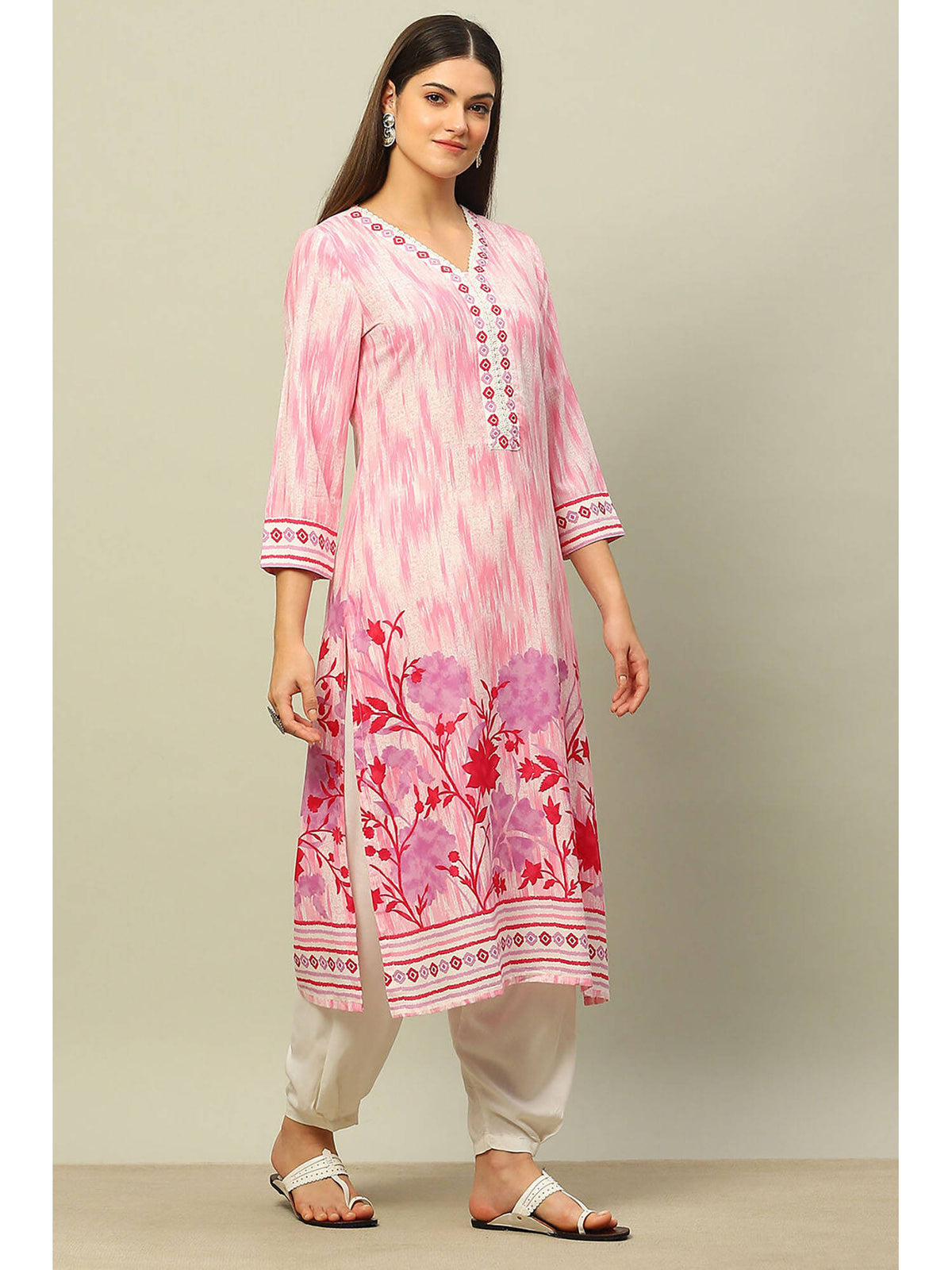 Pink Rayon Printed Straight Kurta | FY93 - view 5