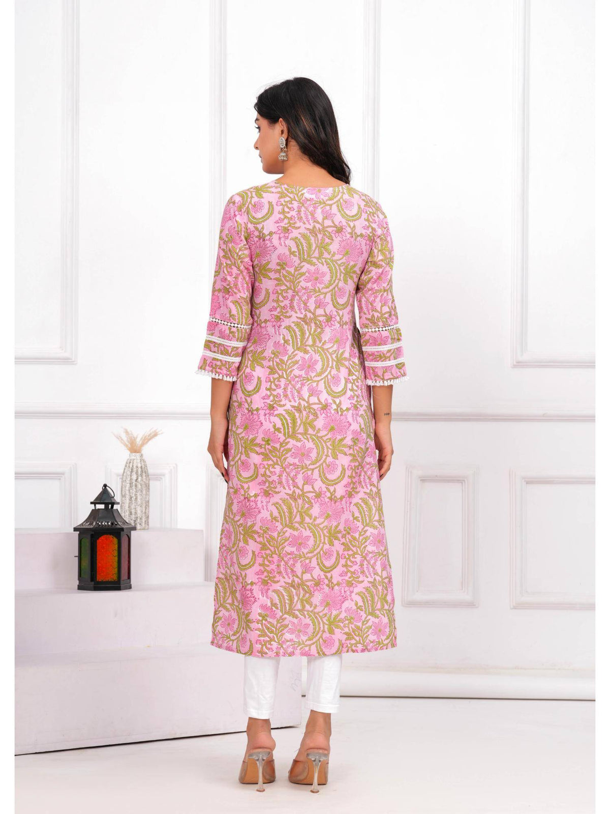 Pink Ethnic Printed Straight Kurta | FY93 - view 2